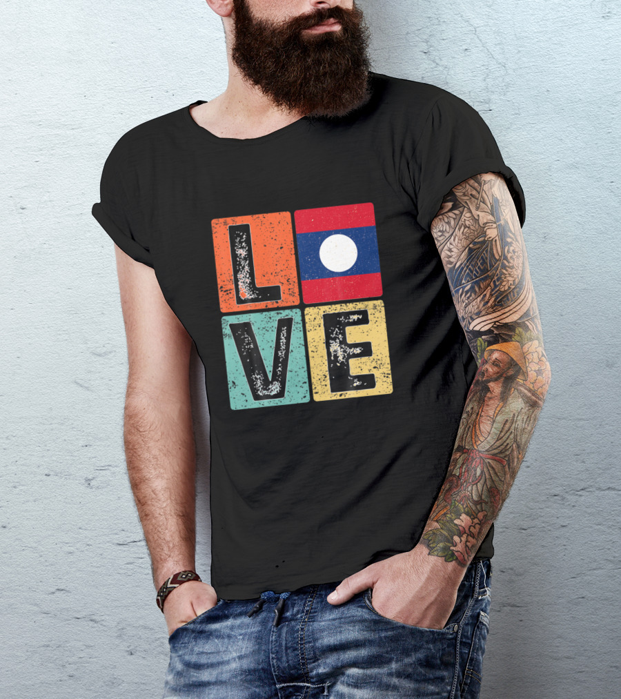 Vintage Retro Love Laos Flag Laotian Pride T-Shirt