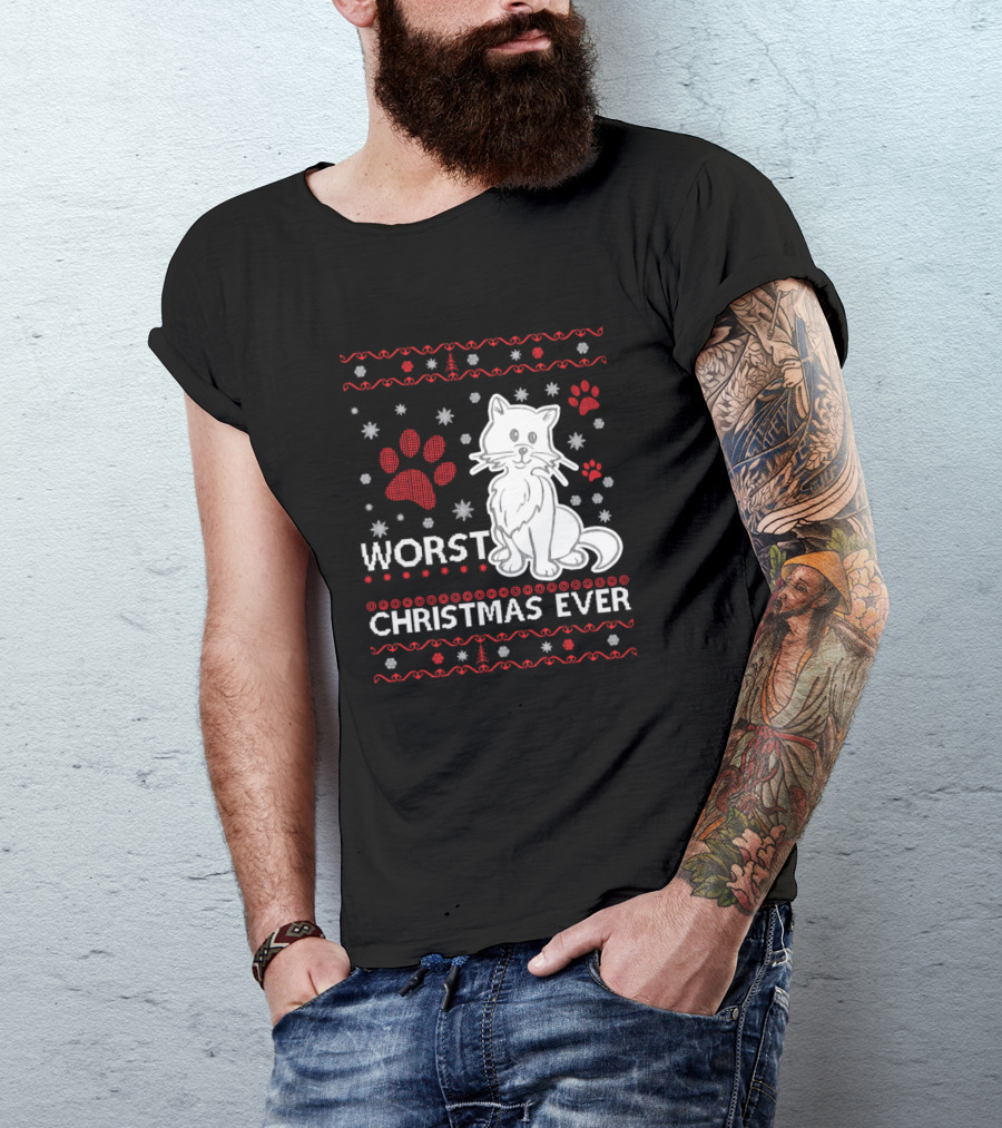 Worst Christmas Ever Cat Paw Print Holiday T-Shirt