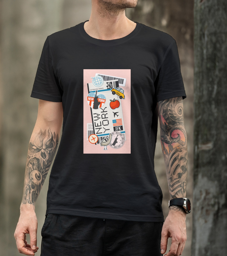 New York JFK Boarding Pass Sticker Icons T-Shirt