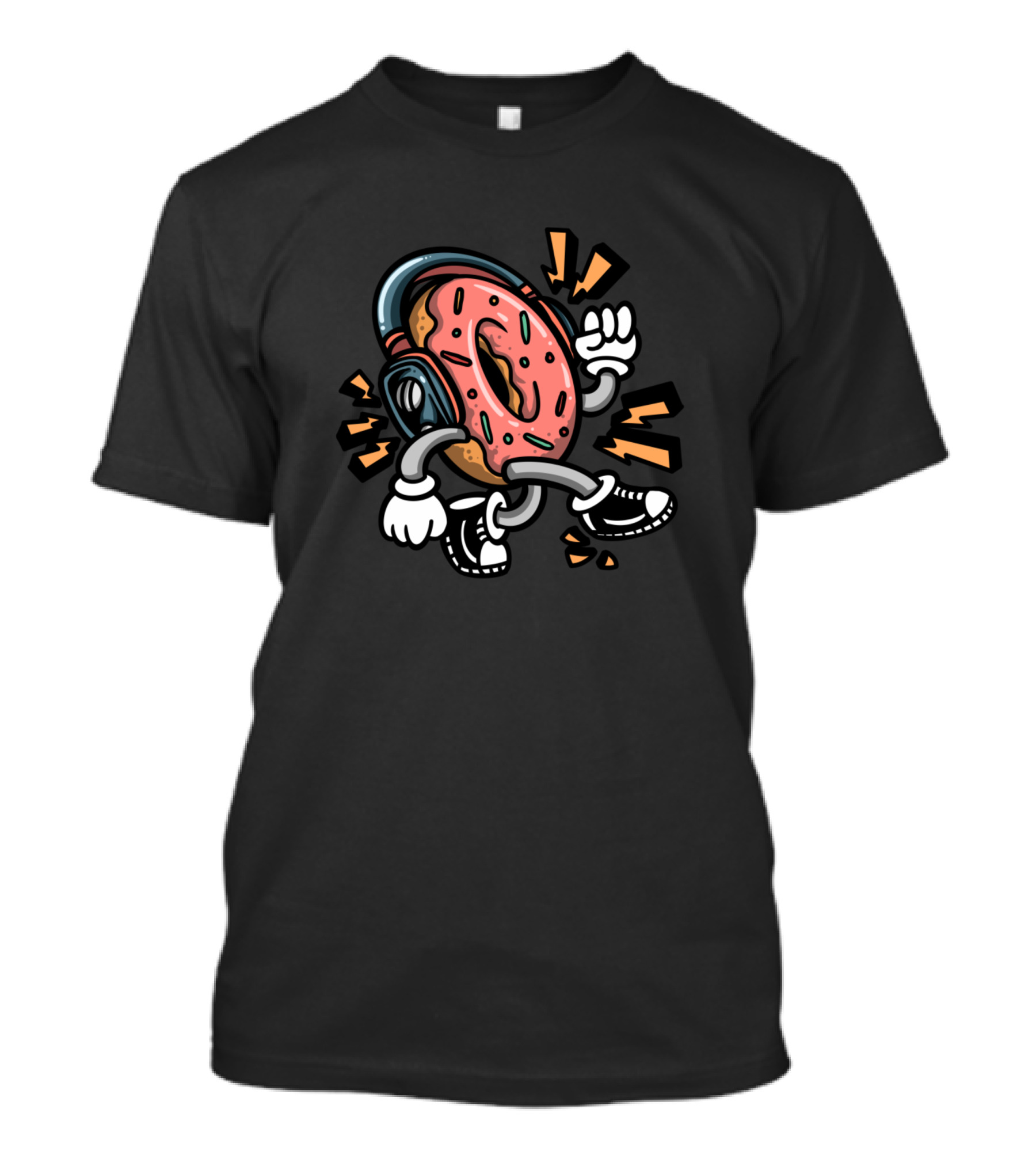 Funny Donuts Cartoon Headphones Sprinkles Dancing Character T-Shirt