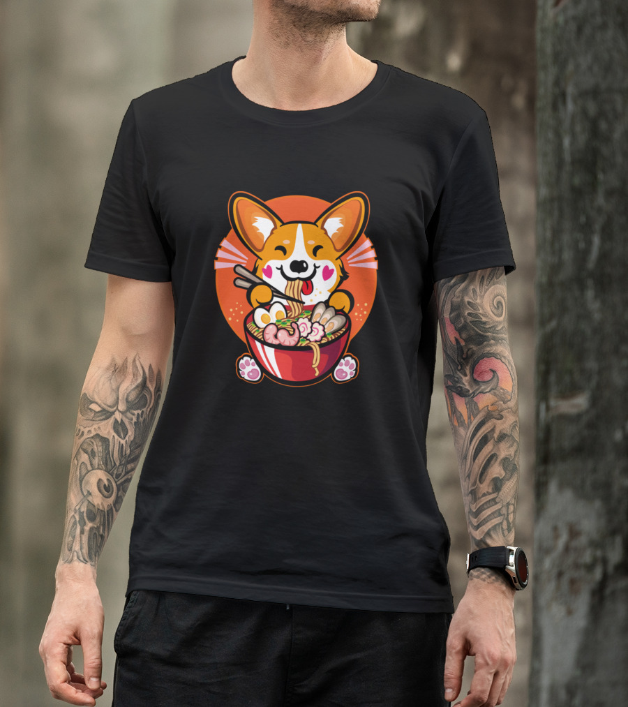 Kawaii Welsh Corgi Ramen Anime Otaku Japanese T-Shirt