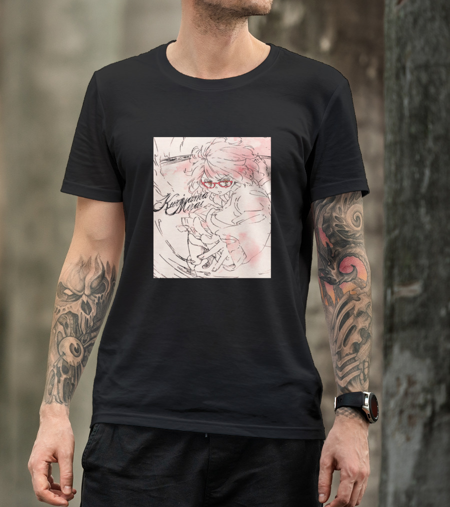 Kuriyama Mirai Sketch With Red Glasses And Dynamic Pose T-Shirt