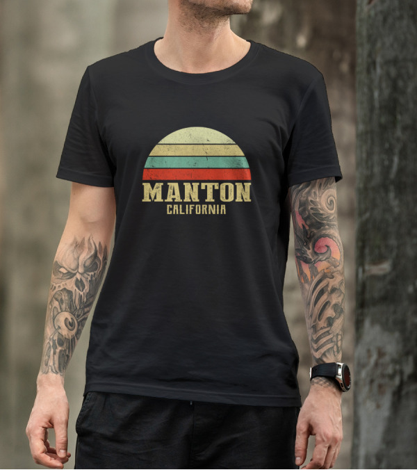 Manton California Vintage Retro Striped Sunset Circle T-Shirt