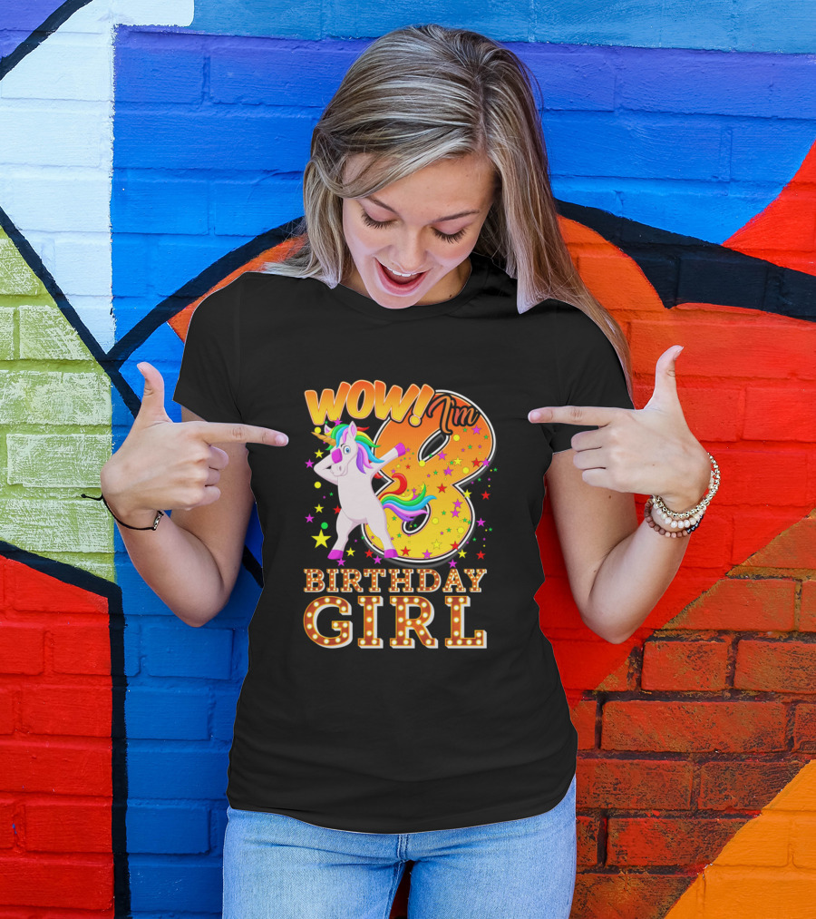 Wow I'm 8 Birthday Girl Unicorn T-Shirt