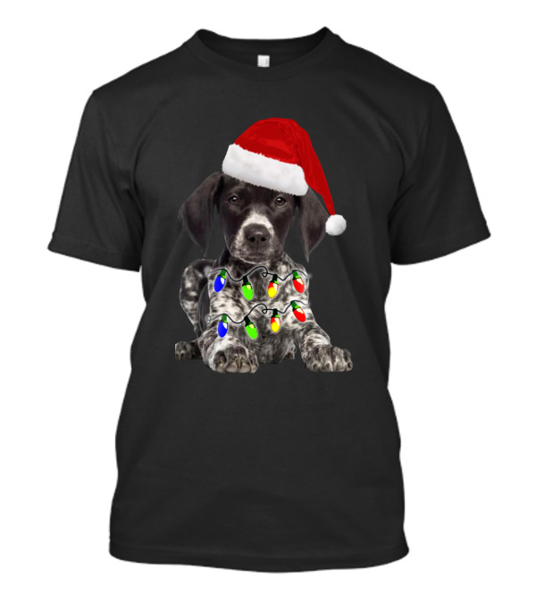 German Shorthair Pointer Christmas Lights Santa Hat T-Shirt
