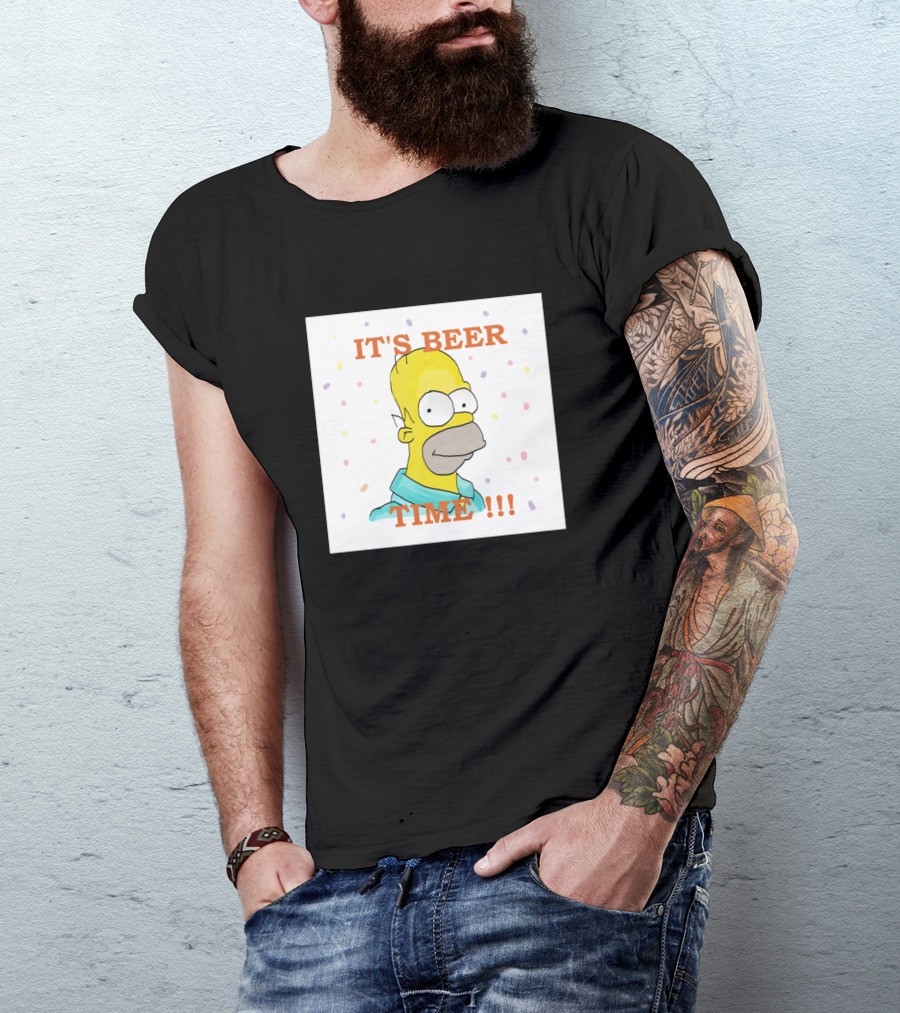 Homer Simpson It's Beer Time Confetti Background Time T-Shirt