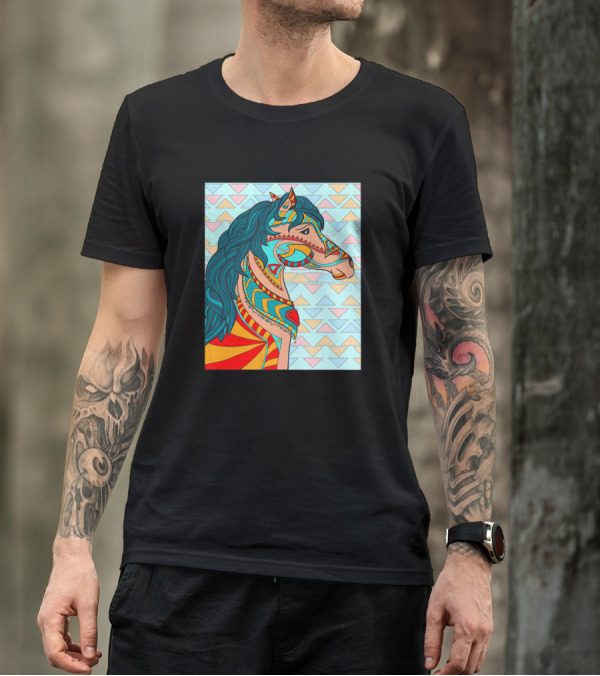 Multicolored Geometric Patterned Horse In Vibrant Colors T-Shirt