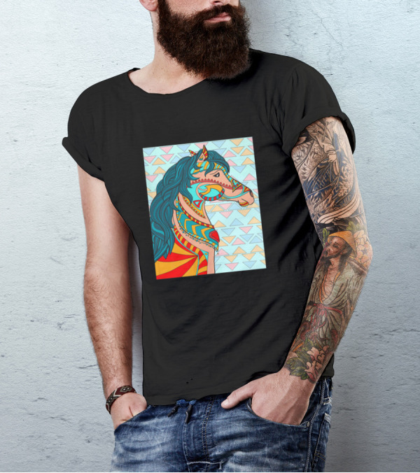 Multicolored Geometric Patterned Horse In Vibrant Colors T-Shirt