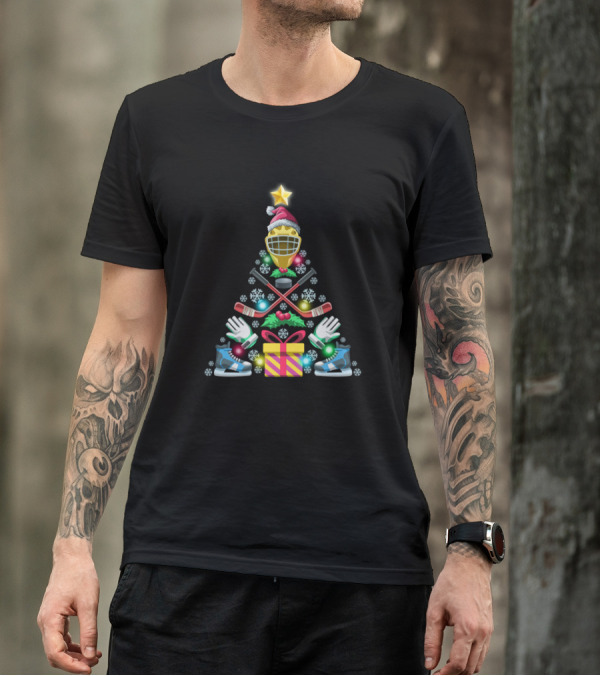Ice Hockey Christmas Tree With Ornaments And Skates T-Shirt