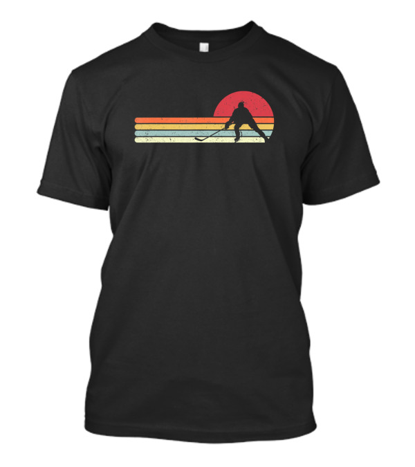 Vintage Ice Hockey Player Silhouette Skyline Stripes T-Shirt