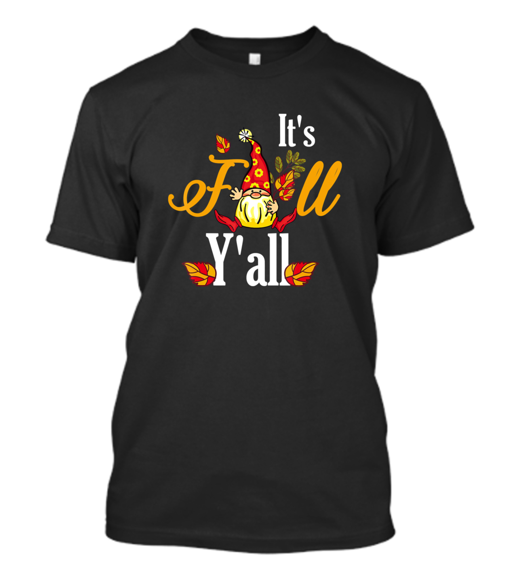 It's Fall Y'all Halloween Gnome With Autumn Leaves T-Shirt