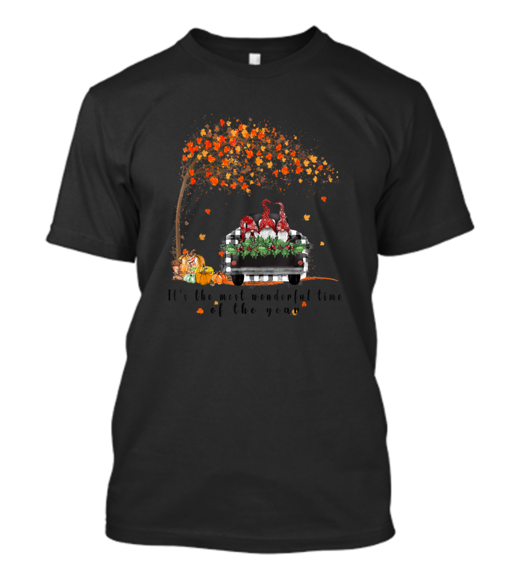 It's The Most Wonderful Time Gnomes Truck Under Autumn Tree With Pumpkins T-Shirt