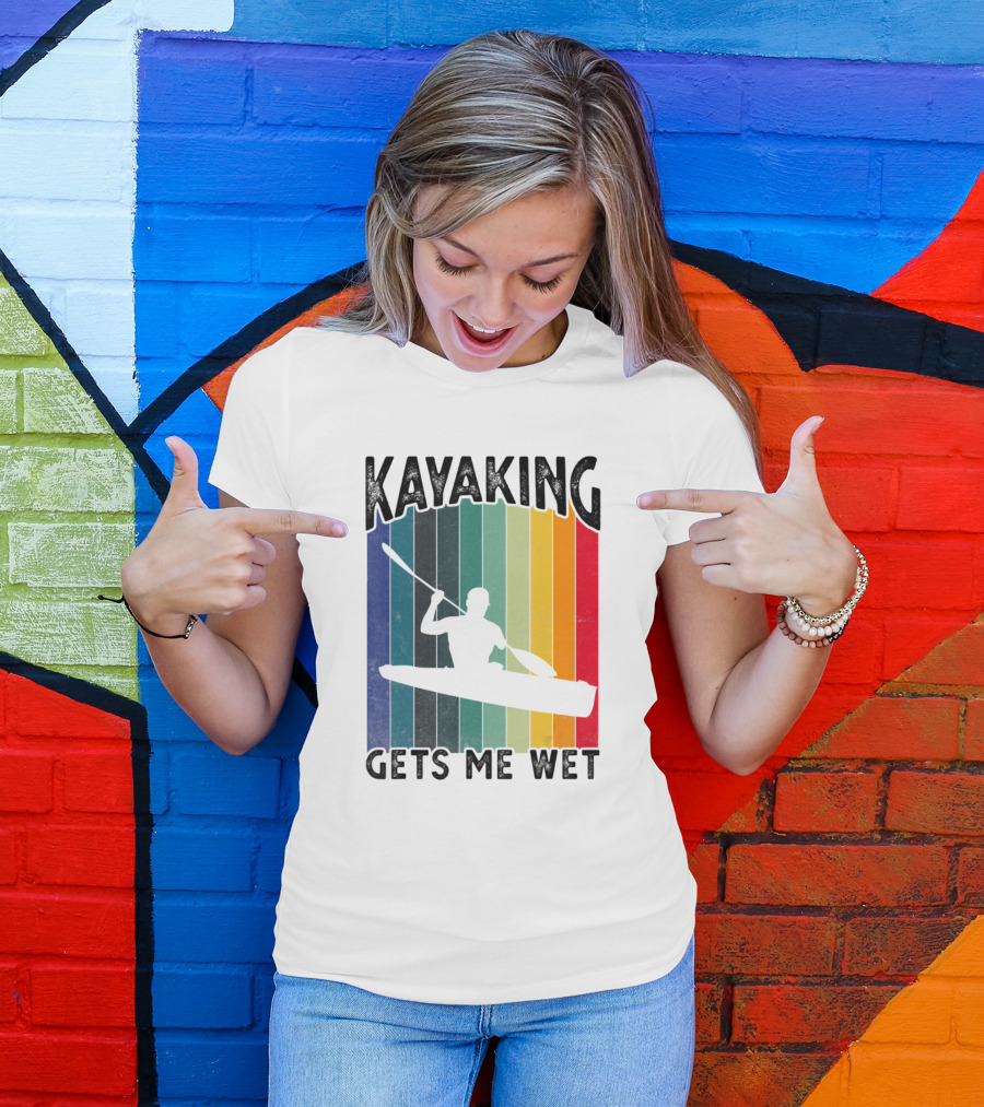 Kayaking Gets Me Wet Retro Stripes T-Shirt