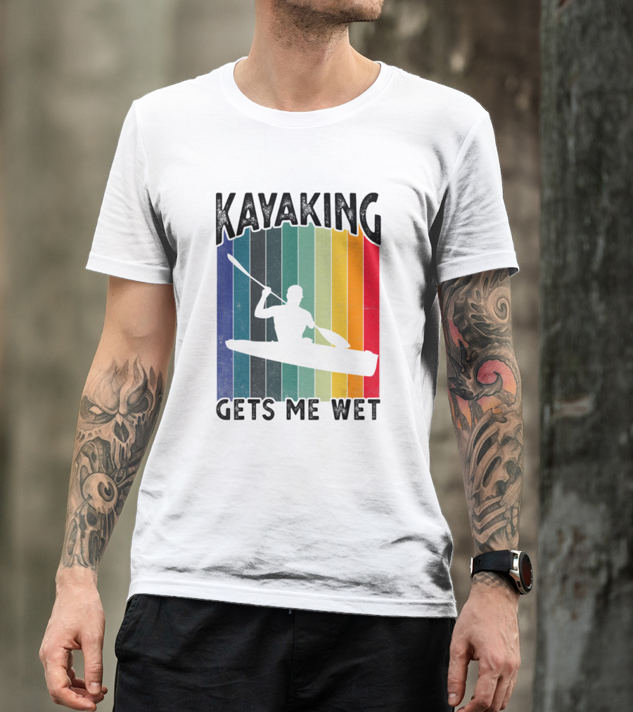 Kayaking Gets Me Wet Retro Stripes T-Shirt