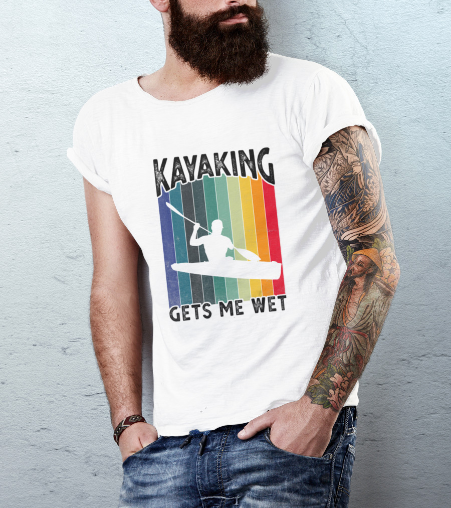 Kayaking Gets Me Wet Retro Stripes T-Shirt