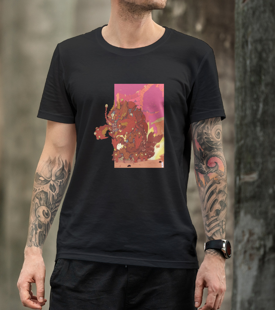 Loborostar Spectacular Crimson Creature In Fiery Landscape T-Shirt