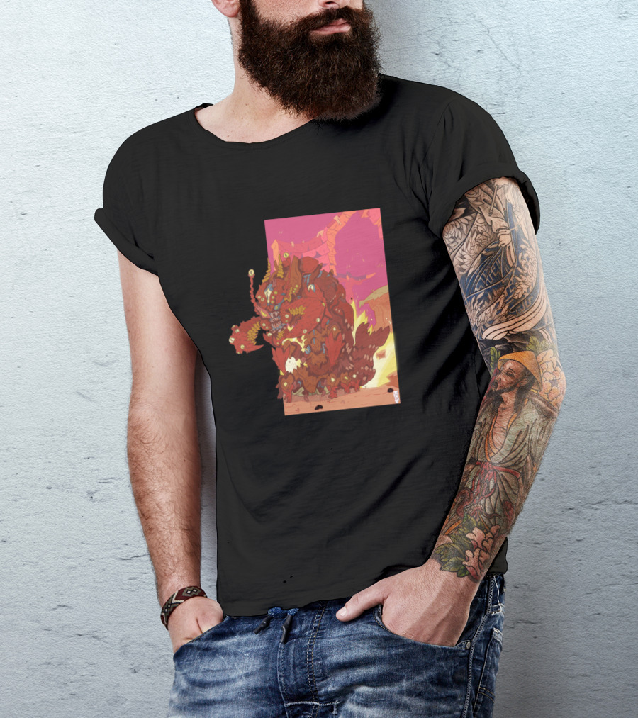 Loborostar Spectacular Crimson Creature In Fiery Landscape T-Shirt