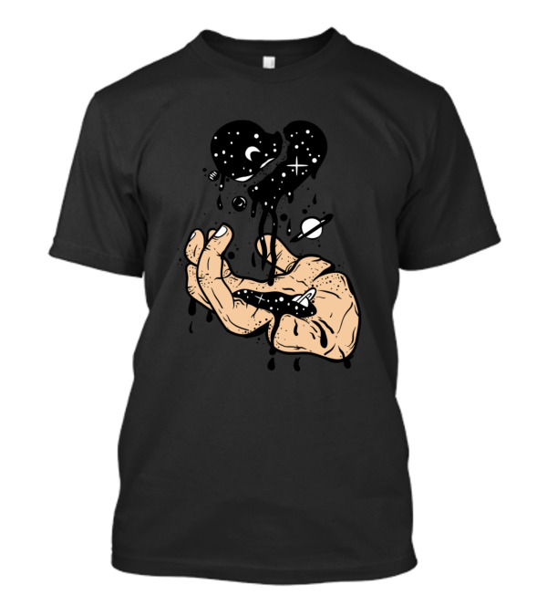 Love In Hand Dripping Galaxy Heart Planets T-Shirt