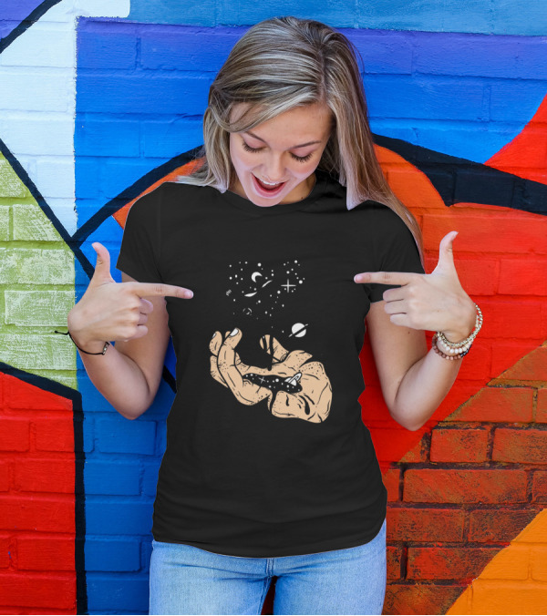 Love In Hand Dripping Galaxy Heart Planets T-Shirt