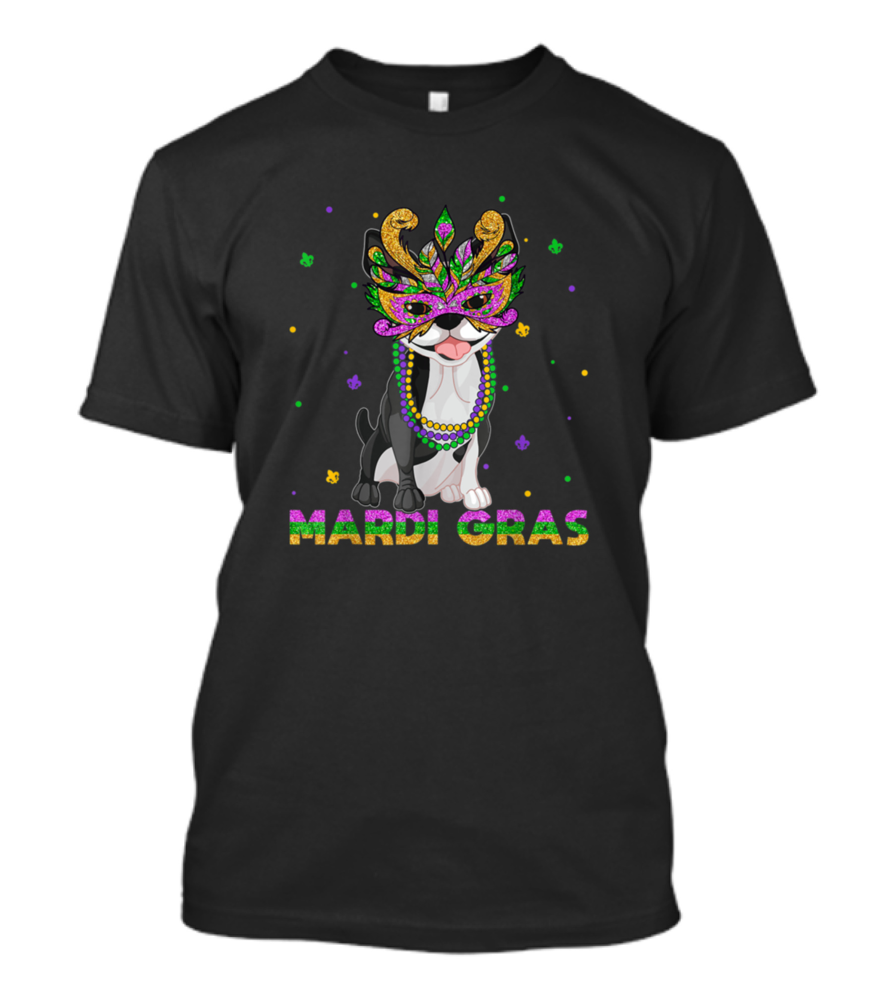 Mardi Gras Boston Terrier Beads And Mask T-Shirt