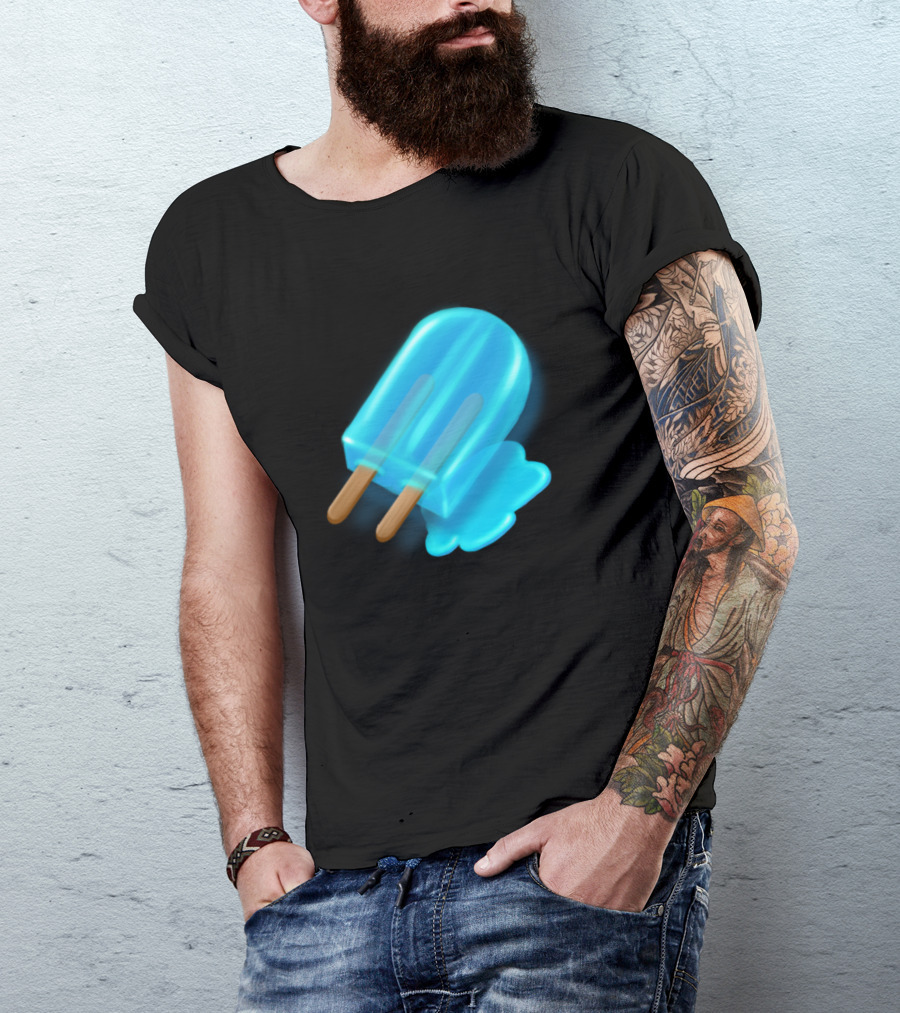 Melted Popsicle Glowing Blue Ice Cream Twin Sticks T-Shirt