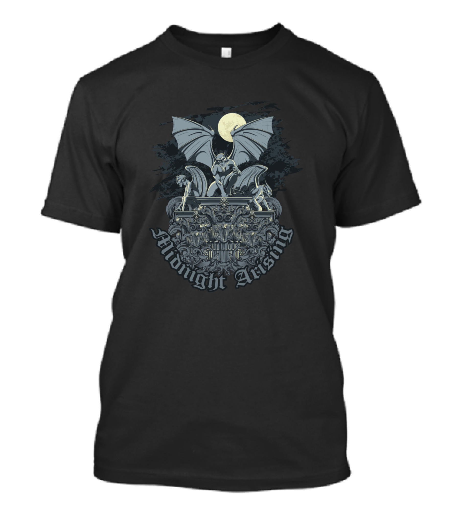 Midnight Arising Gothic Gargoyles Under Full Moon T-Shirt