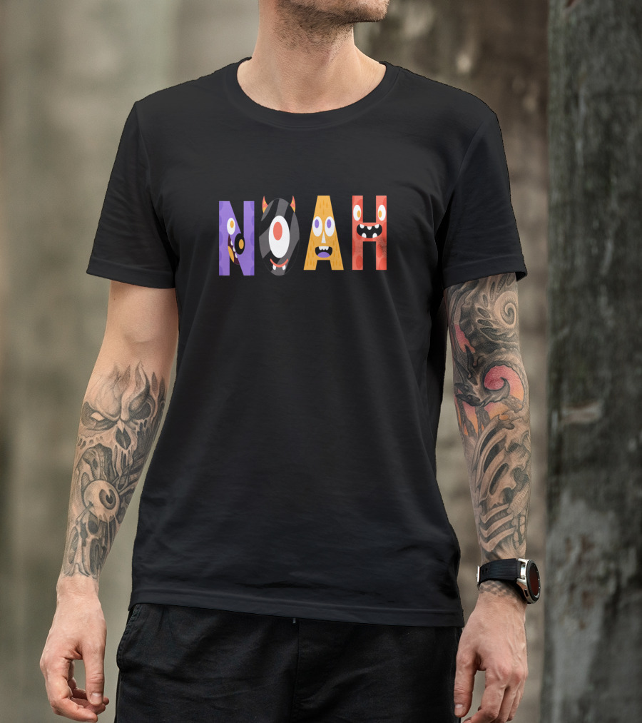Noah Colorful Monster Letters With Fun Faces T-Shirt