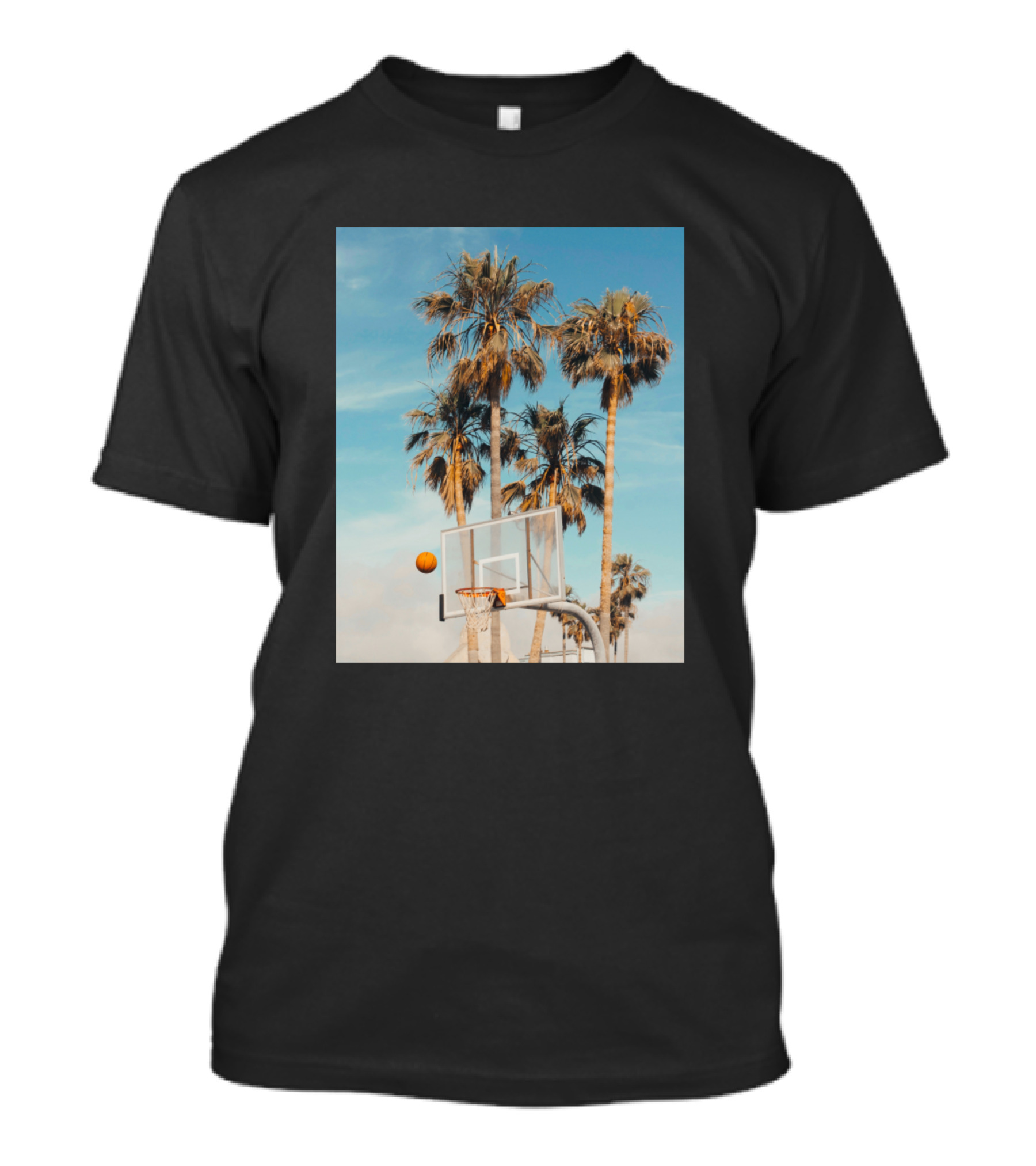 Photograph Of Palm Trees With Basketball Hoop And Basketball In Midair T-Shirt