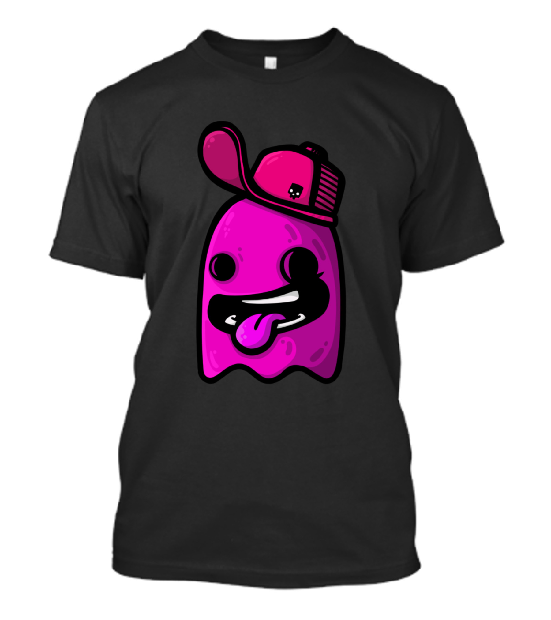 Pink Ghost Skull Cap Playful Tongue Out Expression T-Shirt