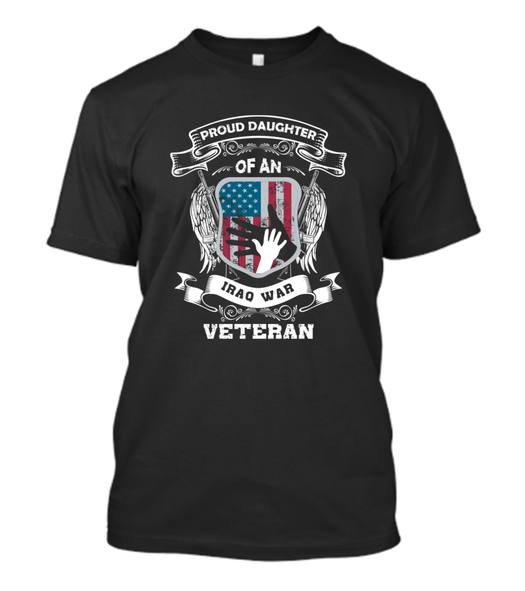 Proud Daughter Of An Iraq War Veteran Shield With Flag And Hands T-Shirt