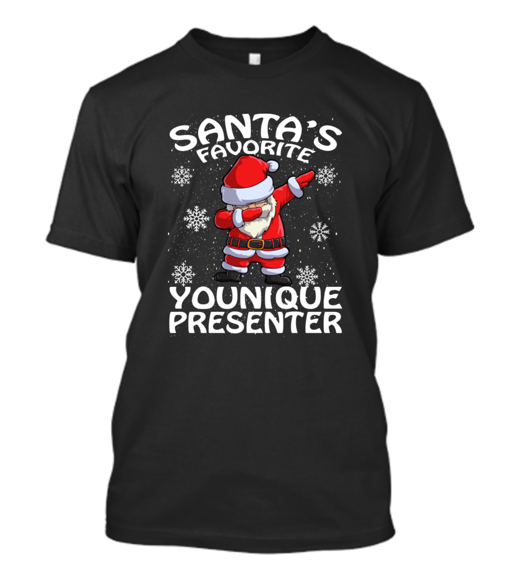 Santas Favorite Younique Presenter Christmas Snowflake Dancing Santa T-Shirt