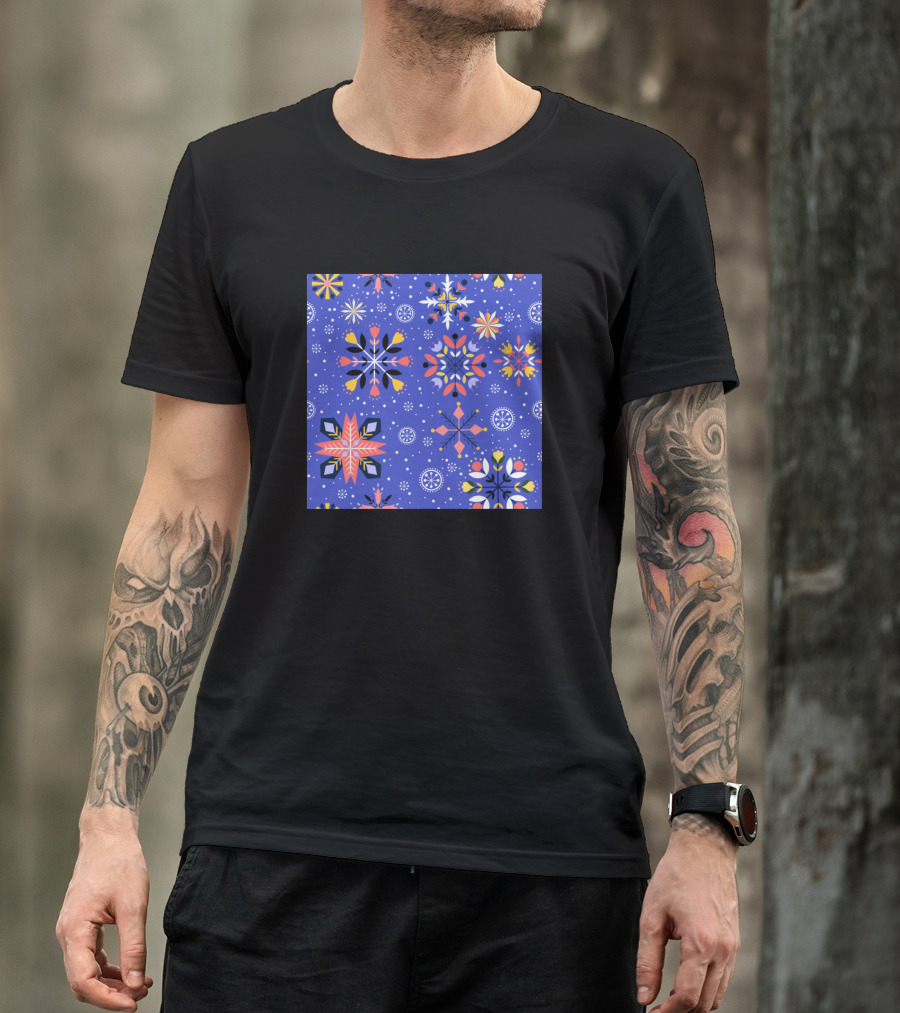 Colorful Geometric Snowflakes Winter T-Shirt