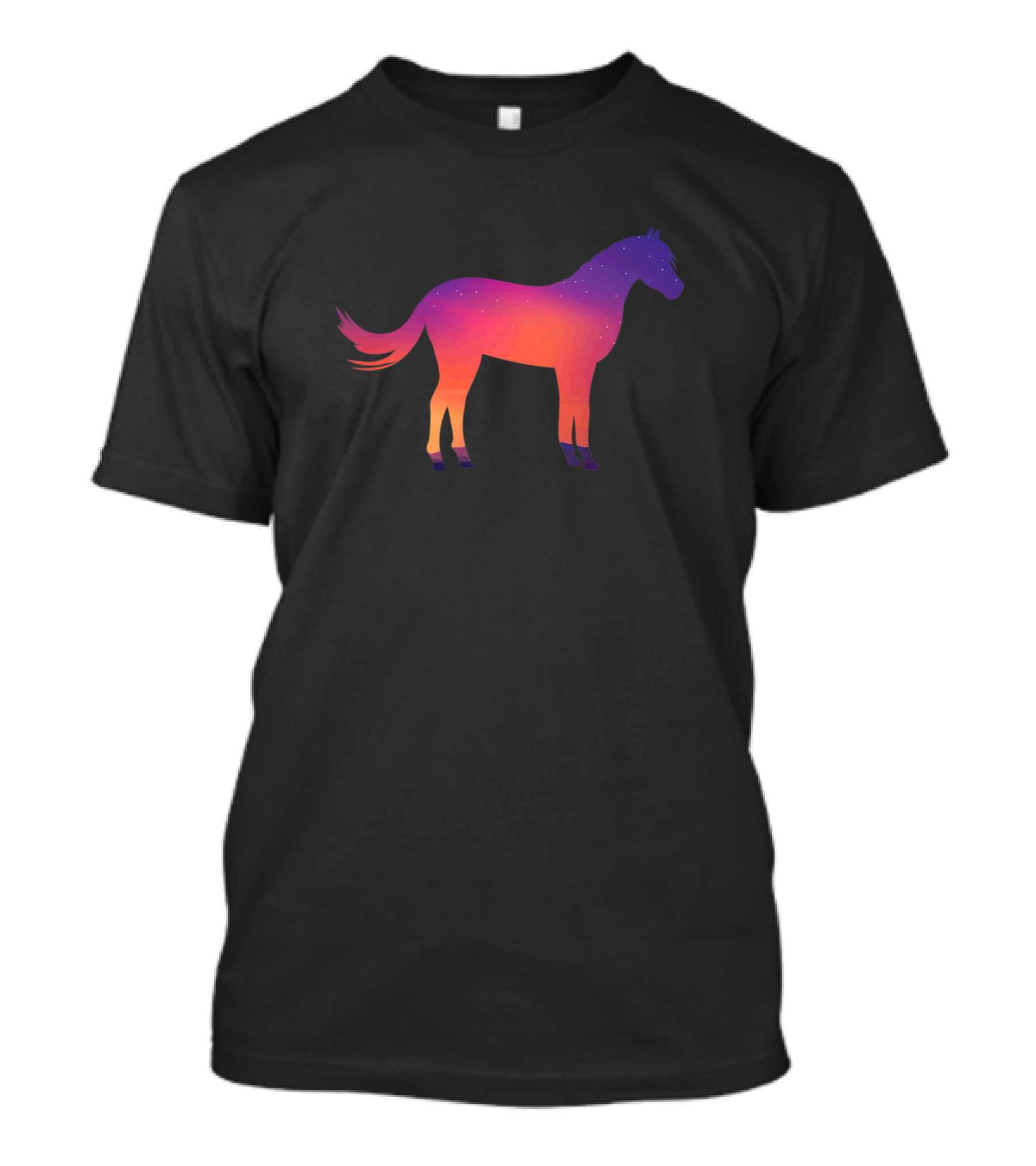 Starry Sky Gradient Horse Silhouette Farm Scene T-Shirt