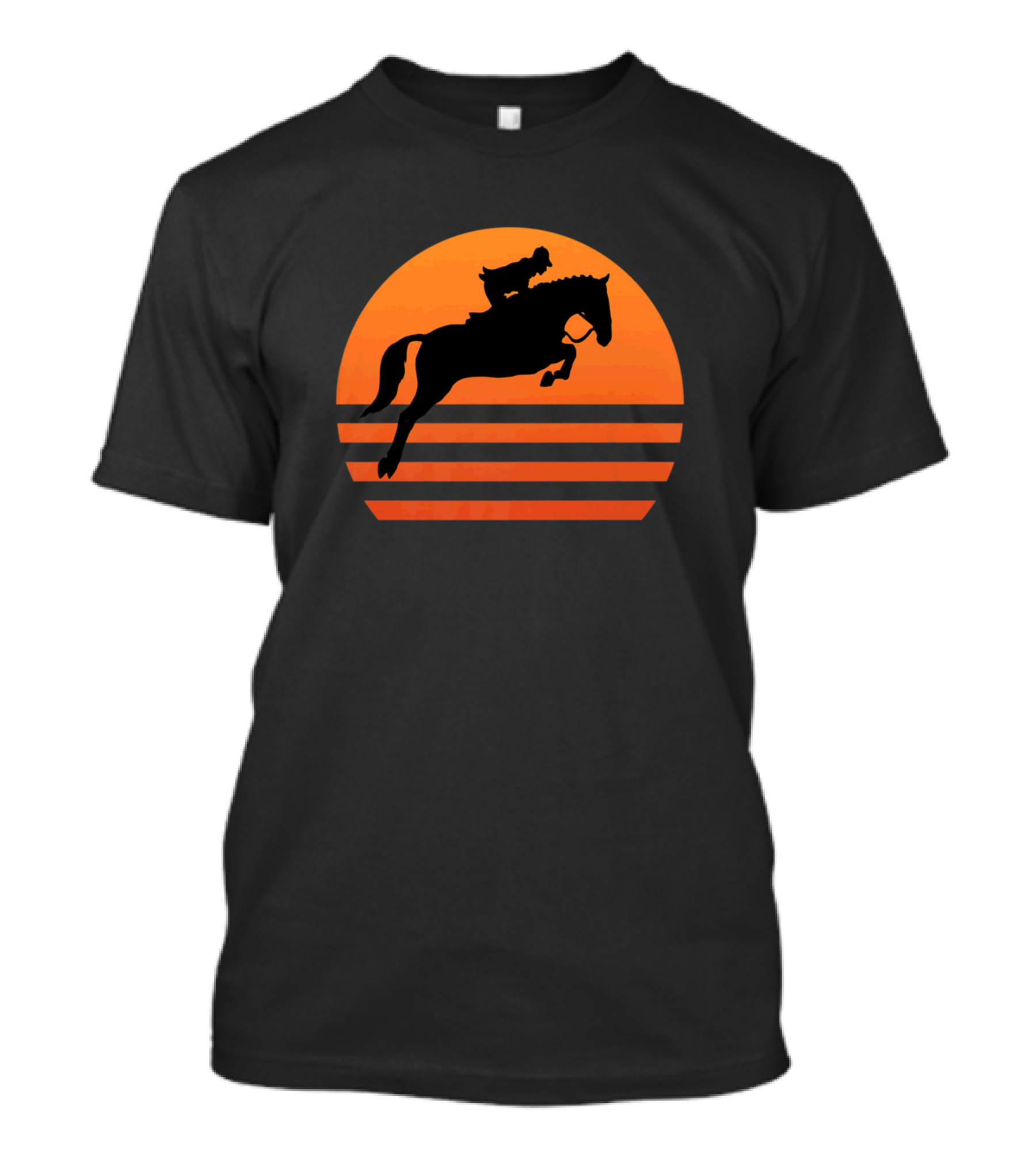 Horse Riding Show Jumping Against Sunset Background T-Shirt
