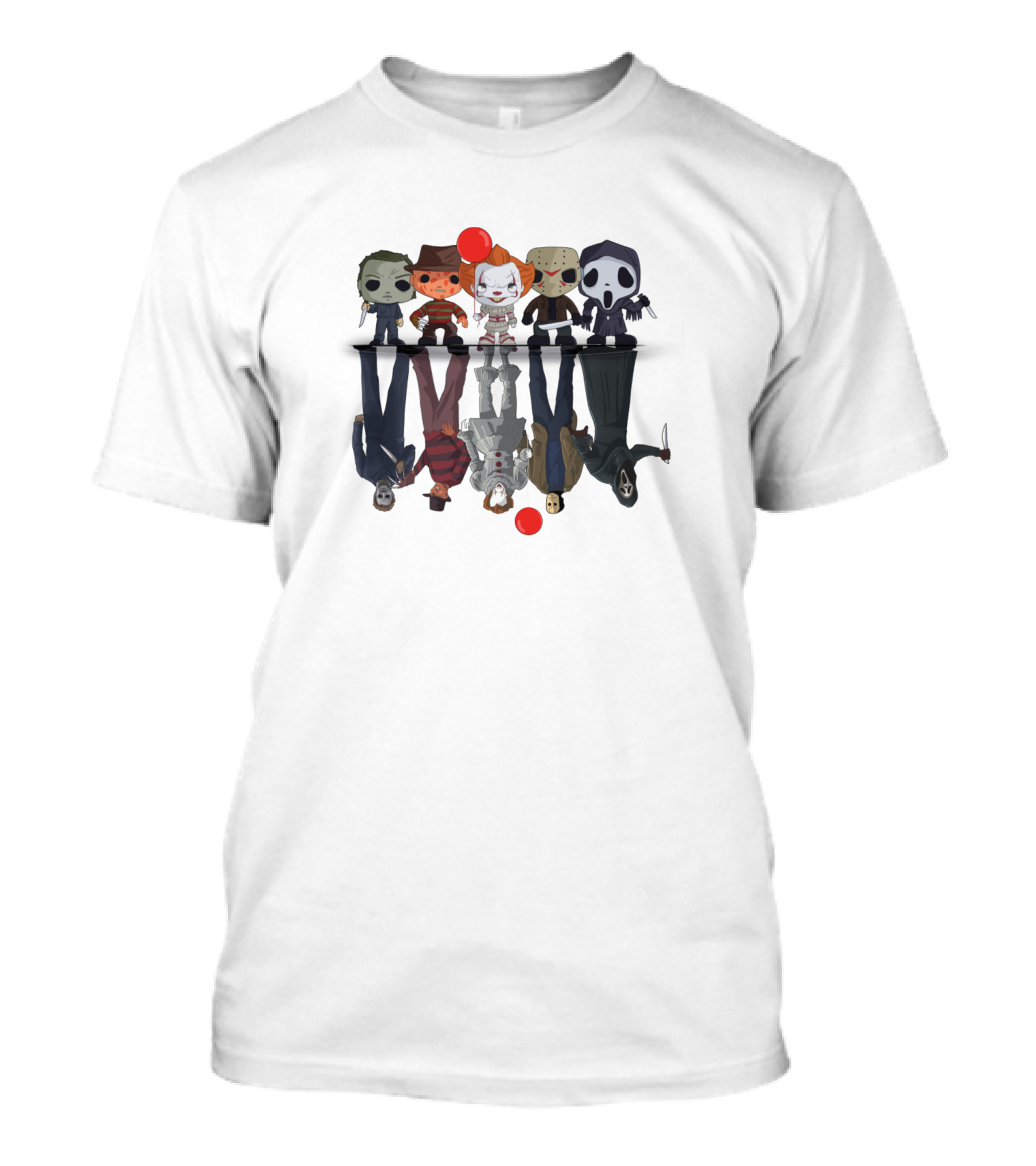 Iconic Villains Freddy Jason Michael Pennywise Ghostface Horror Reflections T-Shirt