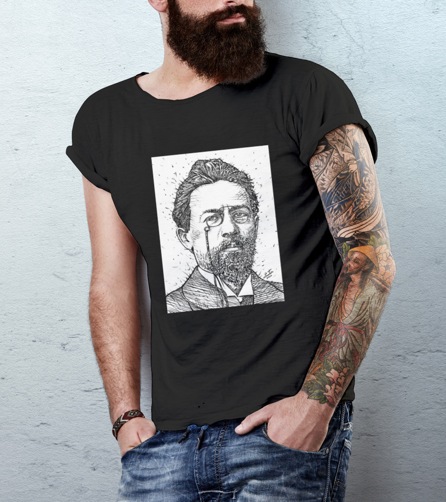 Anton Chekhov Ink Pen Portrait Monocle T-Shirt