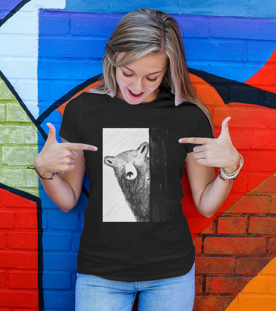 Bear Peeking Around The Tree In The Woods T-Shirt