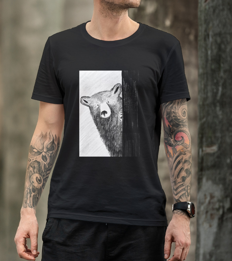 Bear Peeking Around The Tree In The Woods T-Shirt