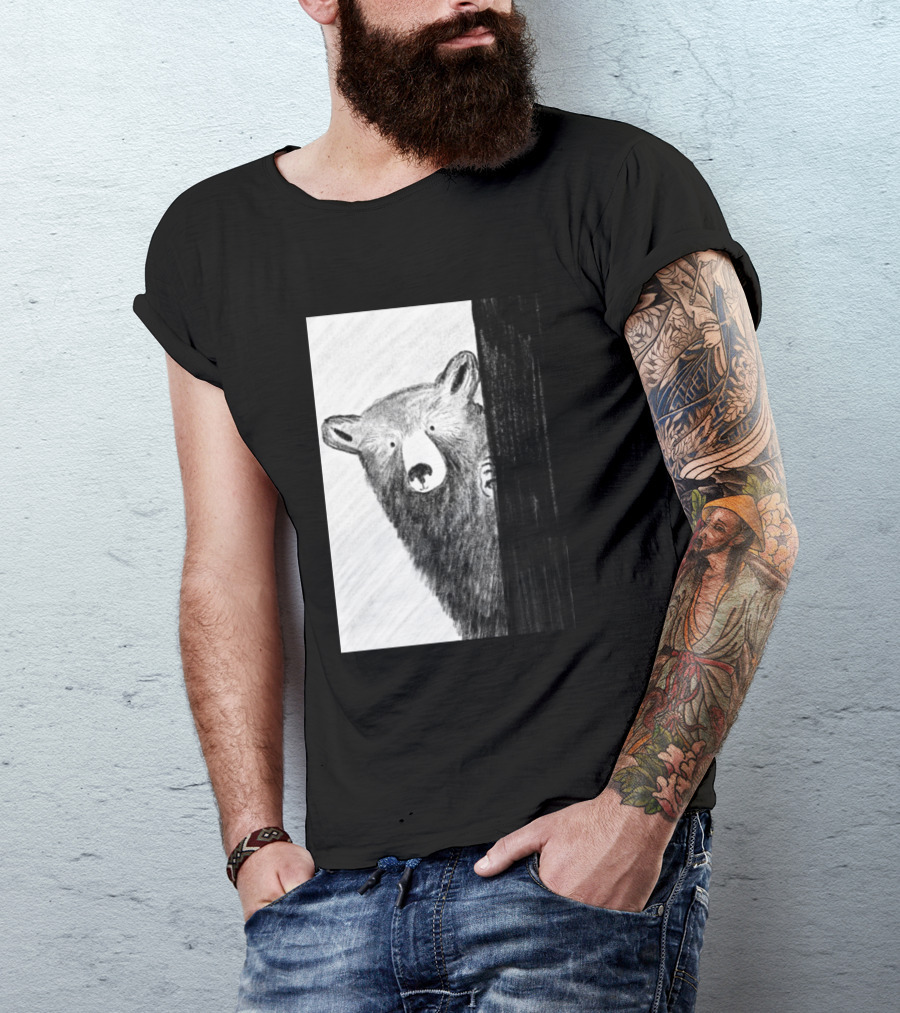 Bear Peeking Around The Tree In The Woods T-Shirt