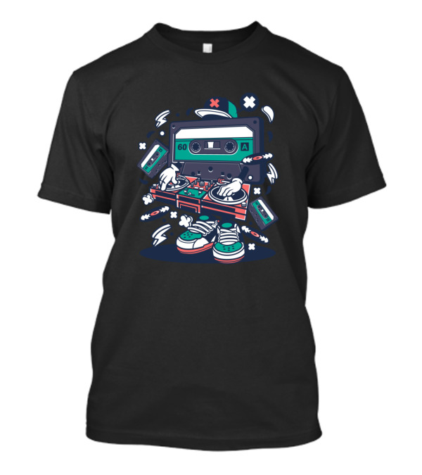 Cassette Disk Jockey Cartoon Animation With Retro Comic T-Shirt