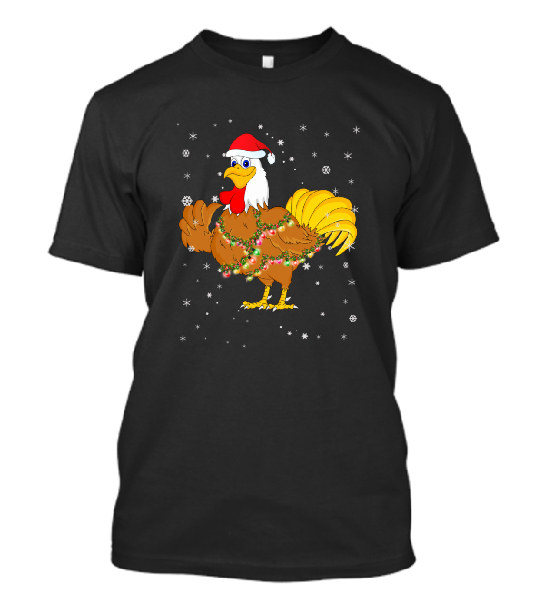 Christmas Rooster With Santa Hat And Holiday Lights T-Shirt