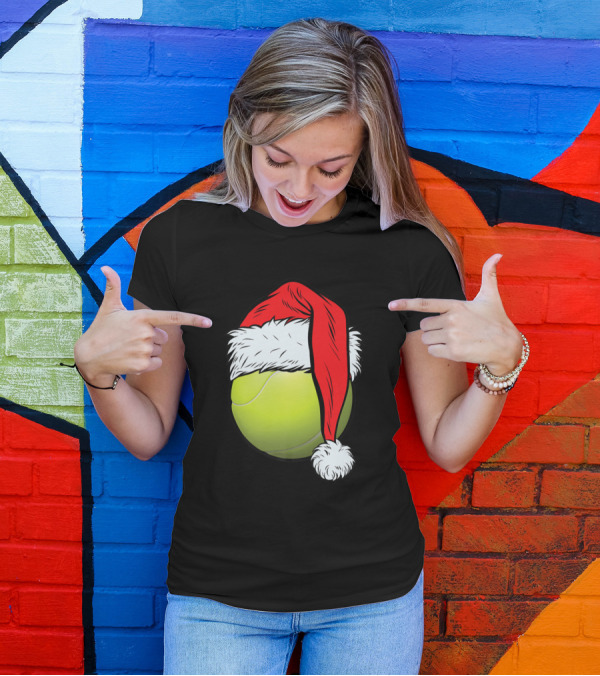 Christmas Tennis Ball Santa Hat Funny Sport Holiday T-Shirt