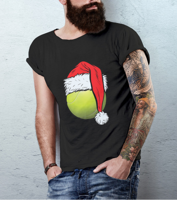 Christmas Tennis Ball Santa Hat Funny Sport Holiday T-Shirt