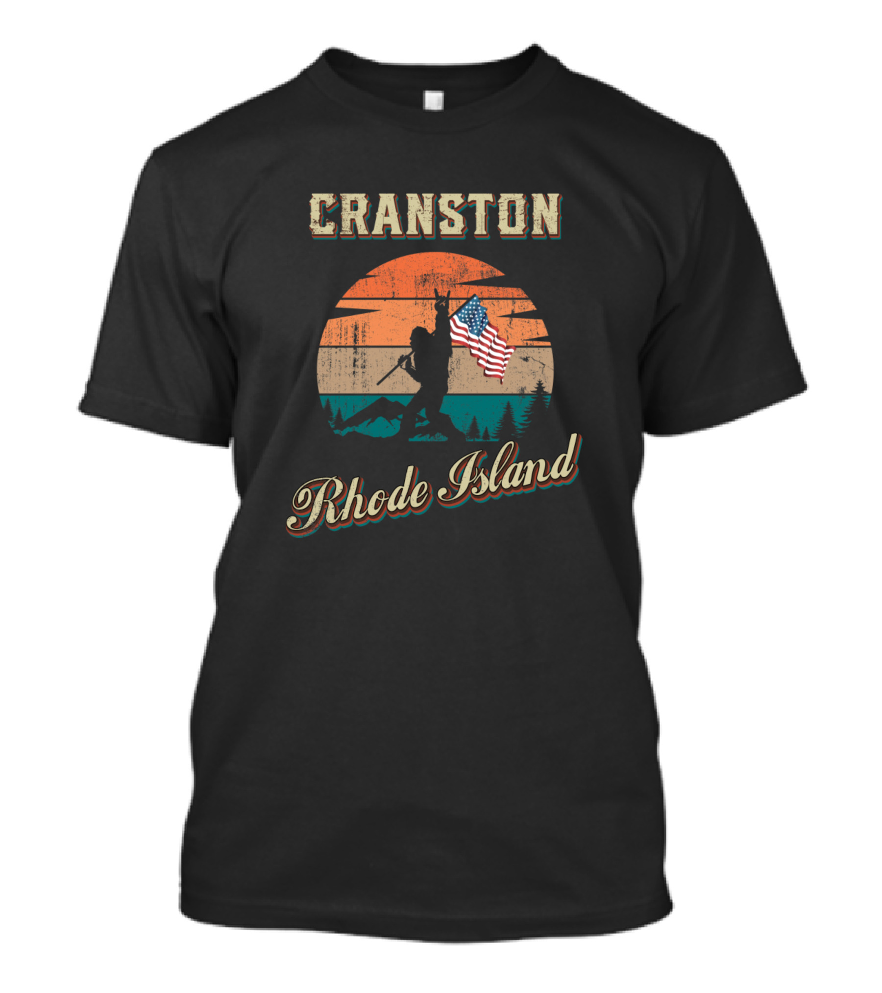 Cranston Rhode Island American Flag Soldier Sunset Retro T-Shirt