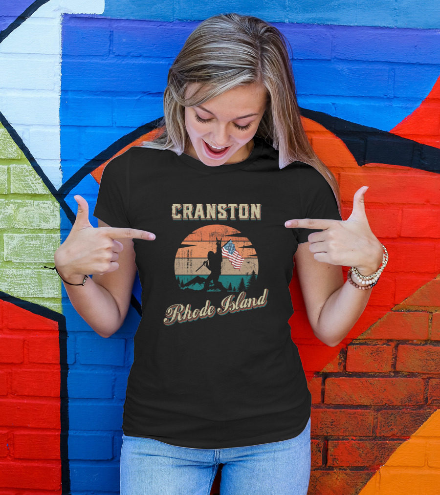 Cranston Rhode Island American Flag Soldier Sunset Retro T-Shirt