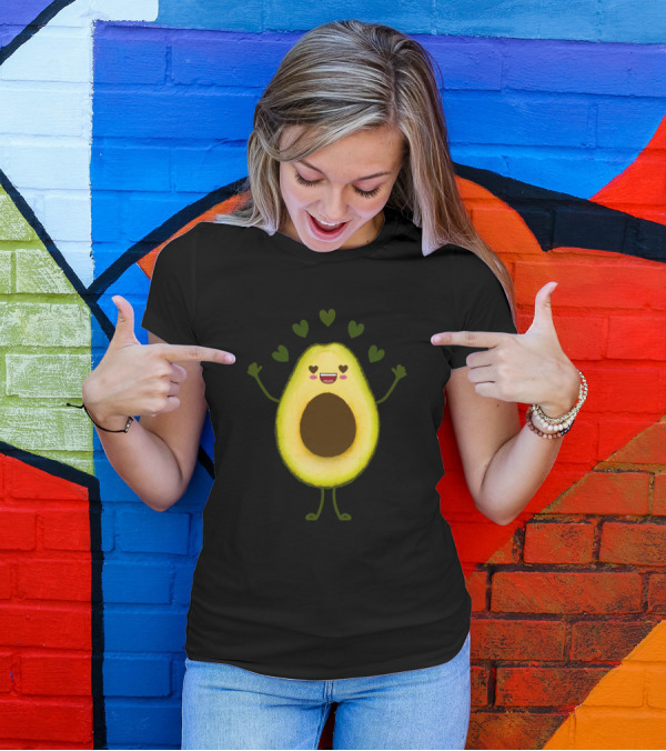Happy Avocado Smiling With Love Hearts T-Shirt
