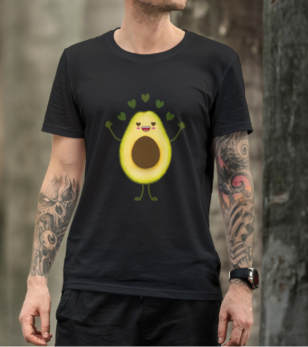 Happy Avocado Smiling With Love Hearts T-Shirt