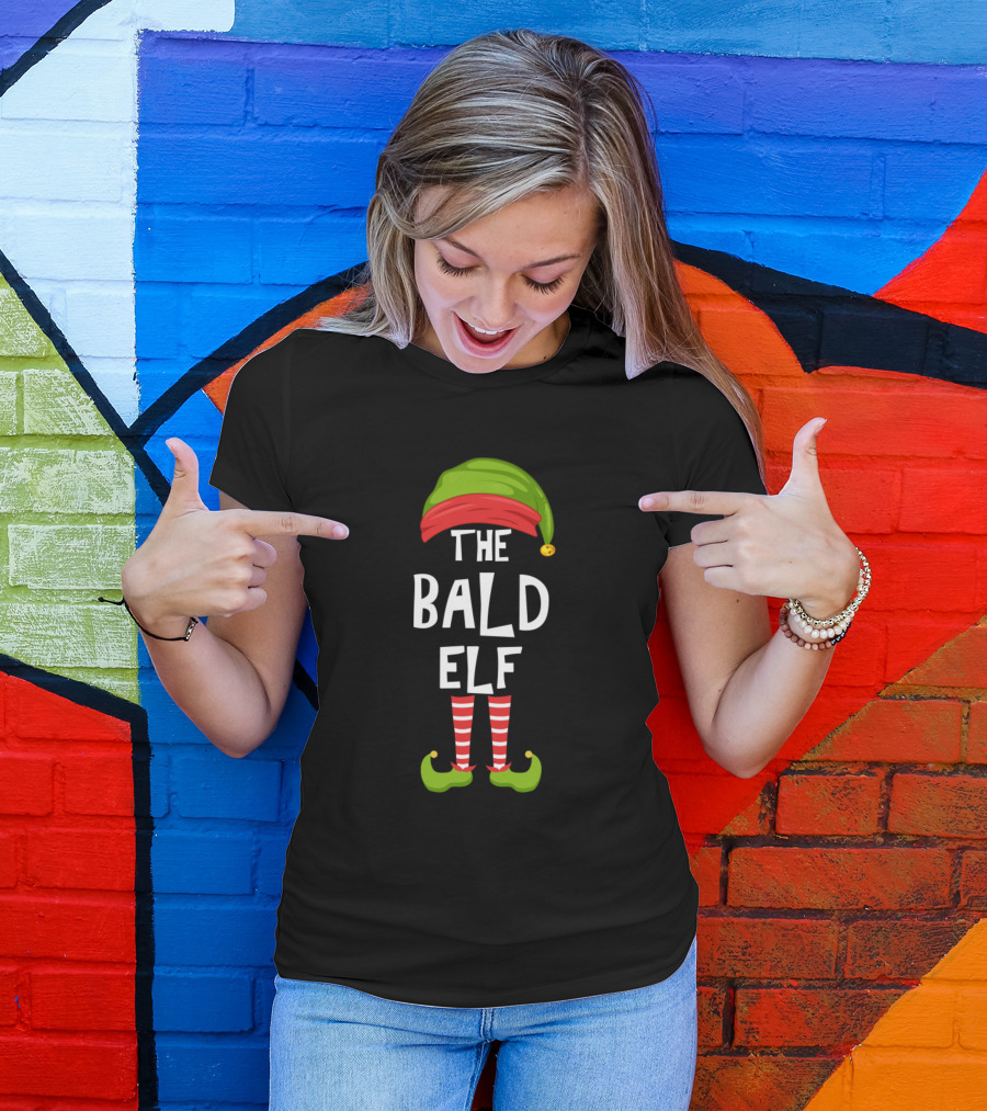 The Bald Elf Dad Elf Matching Family Christmas Party Gro T-Shirt