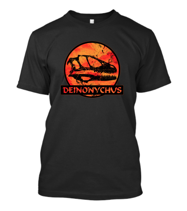 DEINONYCHUS Dinosaur Skull Silhouette In Prehistoric Jurassic Circle T-Shirt