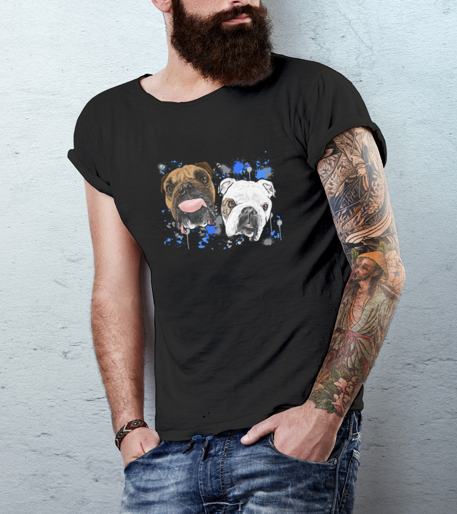 Dog Buddha And Wilson Bulldogs Blue Paint Splatter T-Shirt